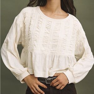 Pilcro Textured Babydoll Cream Top Medium